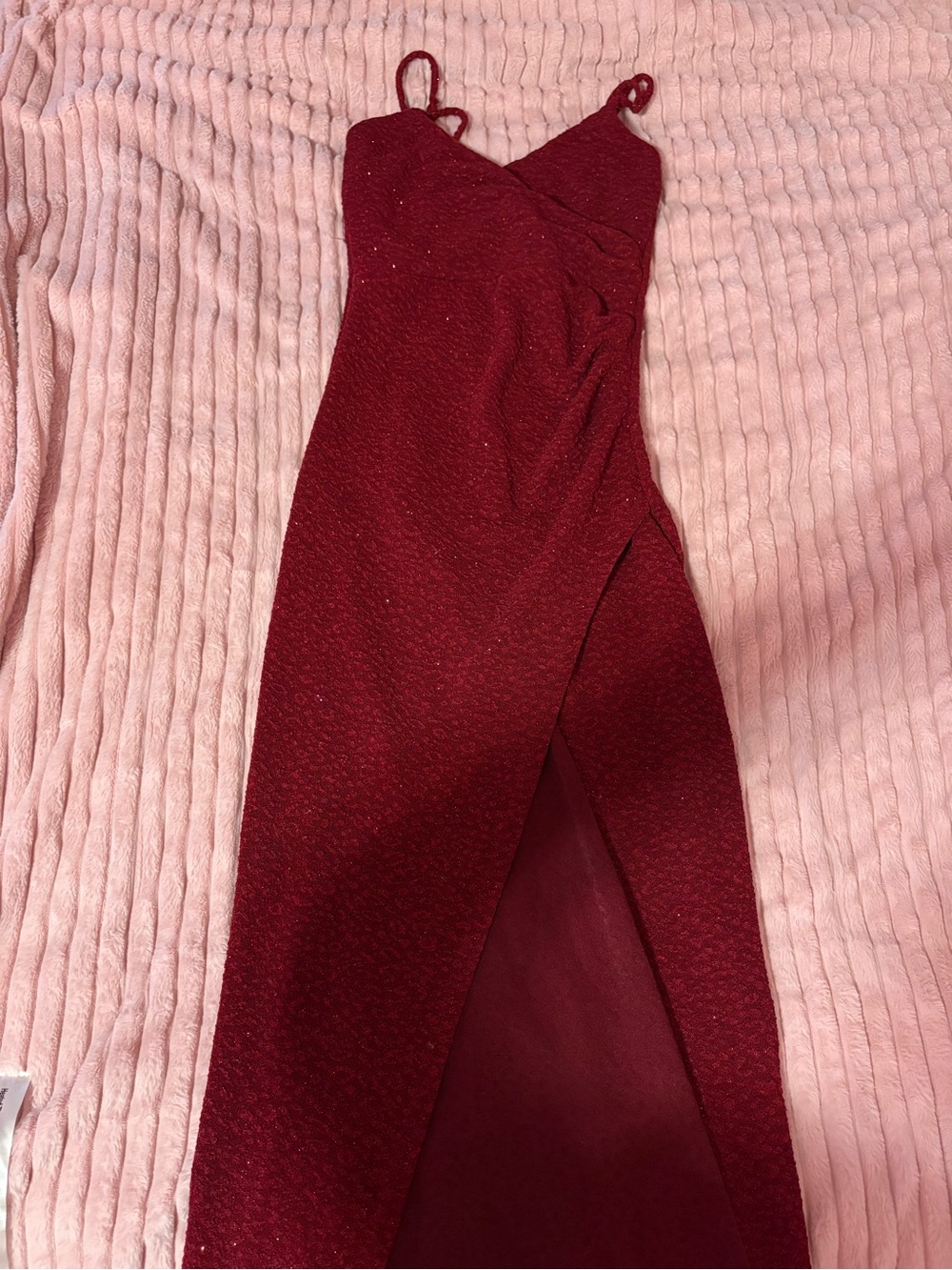 Refuge Wine Sparkle Wrap Maxi Dress with Spaghetti Straps